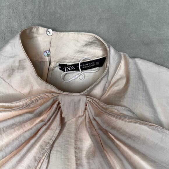 ZARA Cream High-Neck Bow Detail Blouse Long Sleeve Women’s Size M - Picture 5 of 6